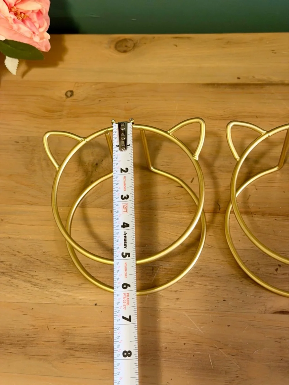 Gold Cat Ear Bowl Stand Set Pet Feeder Planter Holder Cute Metal